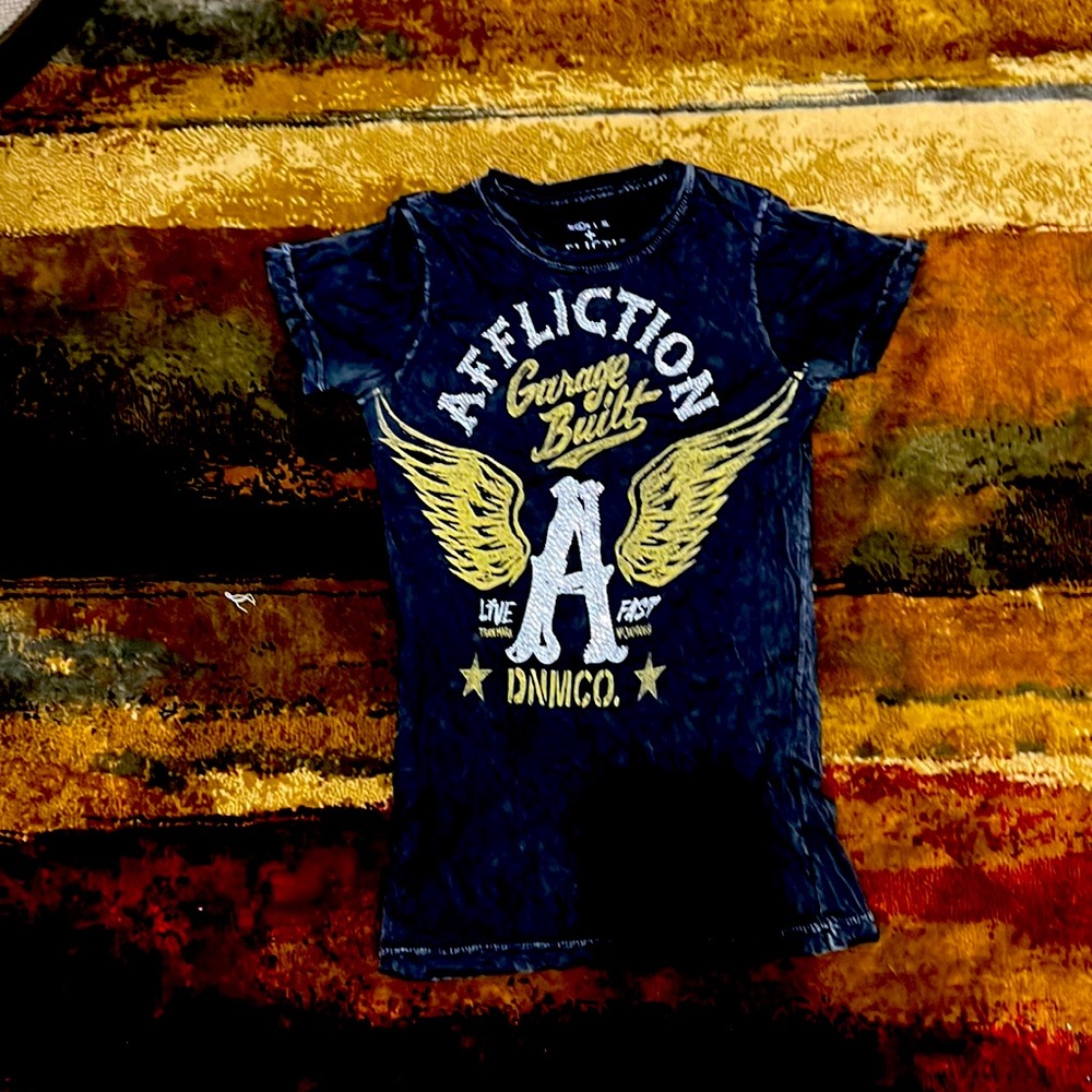 Small black Affliction short sleeve shirt with jeweled skull